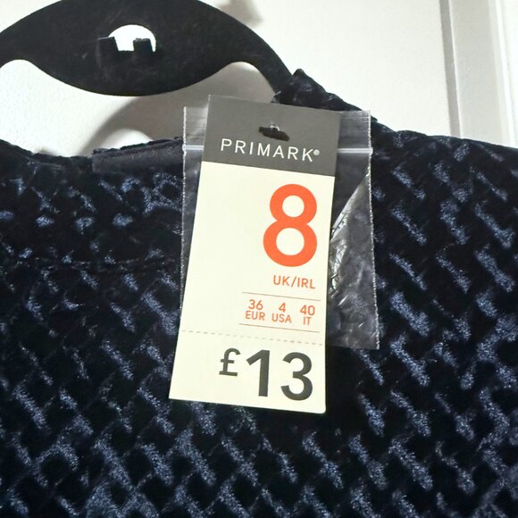Primark Navy Blue Velvet Long Sleeve Bodycon Dress – Size US 4 | New with Tags - Picture 3 of 5